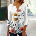 thumbnail image 2 of CYMMPU Tunic Tops 3/4 Sleeve Fall Fashion Shirts Loose Fit Button V Neck Flare Sleeve Blouses for Women Dressy Casual Spring Tops Floral Pattern Empire Waist A Line T-Shirts Navy XL, 2 of 5