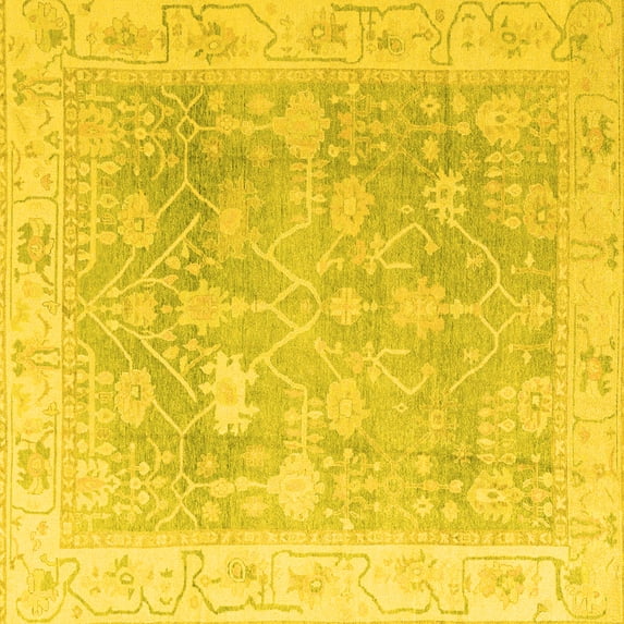 Ahgly Company Machine Washable Indoor Square Oriental Yellow Traditional Area Rugs, 4' Square