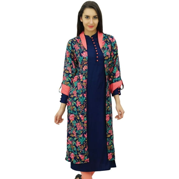 Bimba 2 Pcs Designer Floral Long Shrug Jacket with Straight Kurti Designer Dress