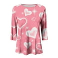 thumbnail image 3 of hcuribad Valentine's Shirts for Women Womens Shirts t Shirts for Women Women's Round Neck Valentine's Day Love Print Three Quarter Sleeve t Shirt Pink S, 3 of 3