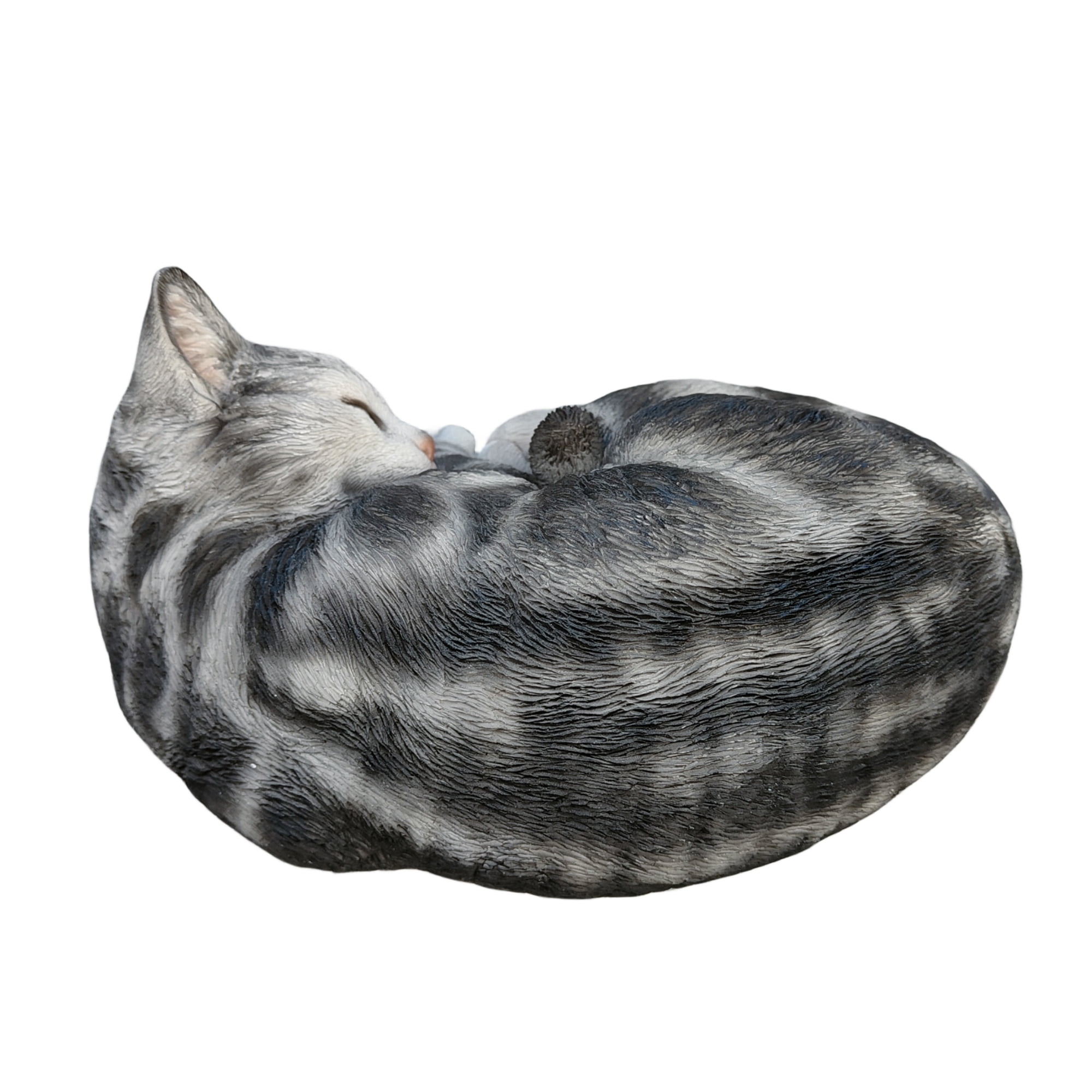 Hi-Line -Tabby Dreams: Enchanting Black & White Polyresin Sleeping Cat Figurine