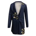 thumbnail image 6 of IROINNID Women's Mid-Long Open Front Coat Stand Collar Graphic Prints Long Sleeve Elegant Outerwear Casual Tweed Loose ooo, Blue, 6 of 6