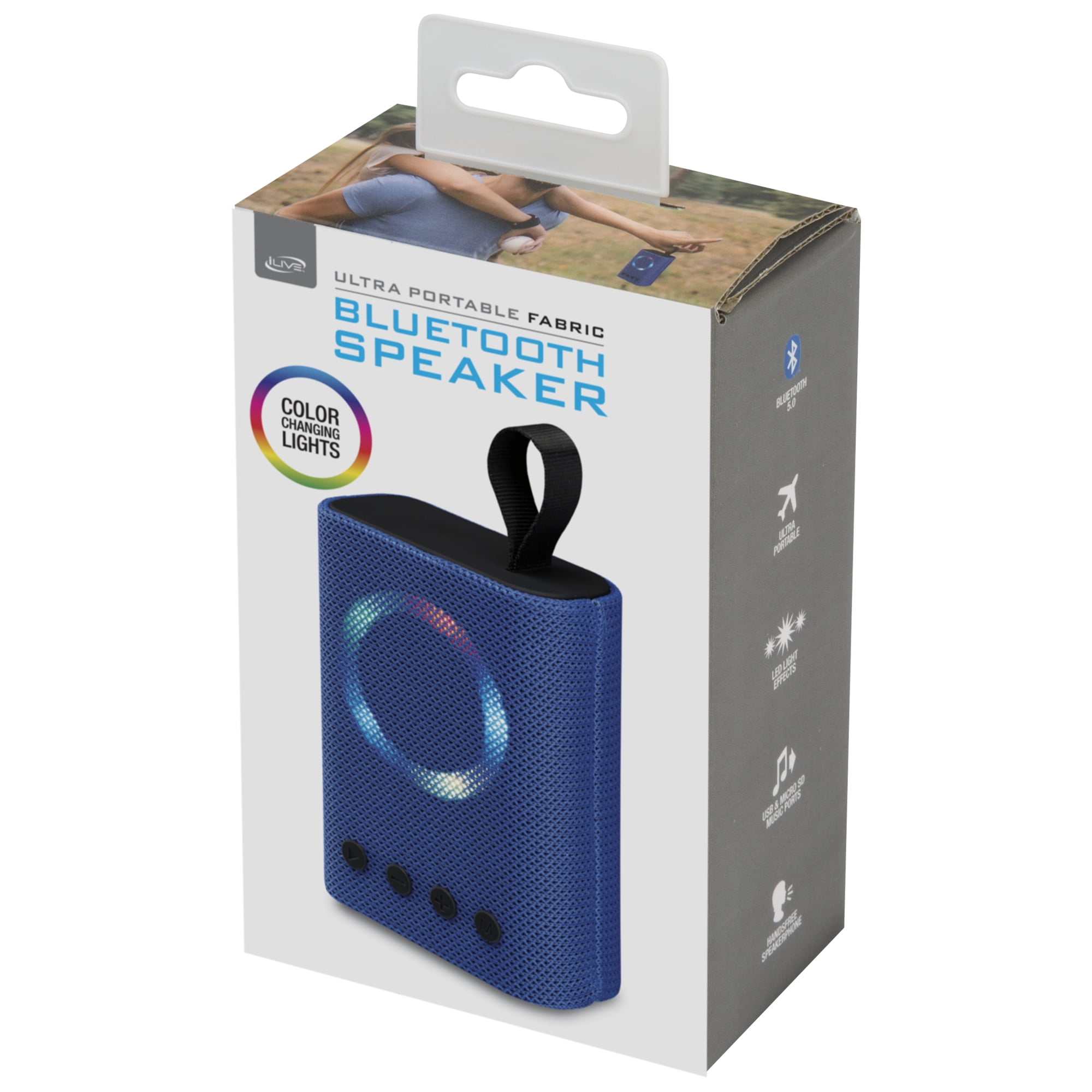 iLive v5.0 Bluetooth Mini Wireless Speaker with LED Light Effects, ISB102, Blue