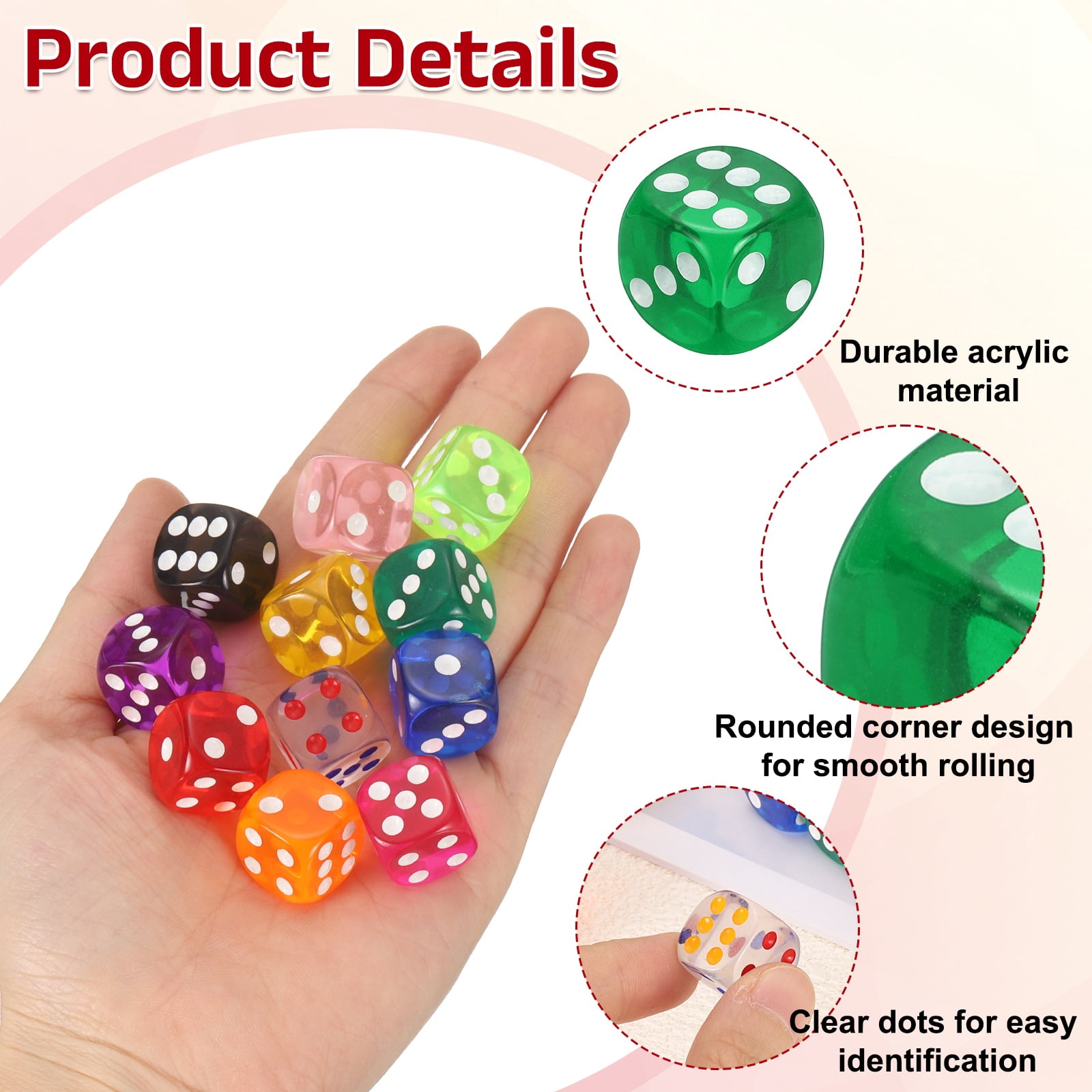 100Pcs Translucent Polyhedral Dice 16mm Square Dice W Rounded Edge, Green
