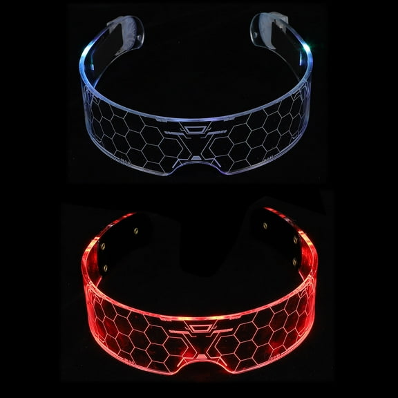 SEWCHICS 2Pcs Decorative LED Glasses Glowing Design White Colorful Acrylic Resin for Nighttime Events