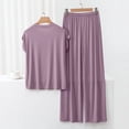 thumbnail image 3 of Plus Size Pajamas for Women 2 Piece Set, Womens Plus Size Short Sleeve Crew Neck Wide Leg Pants Pajama Sets with Pockets (Light Purple,XXL), 3 of 7
