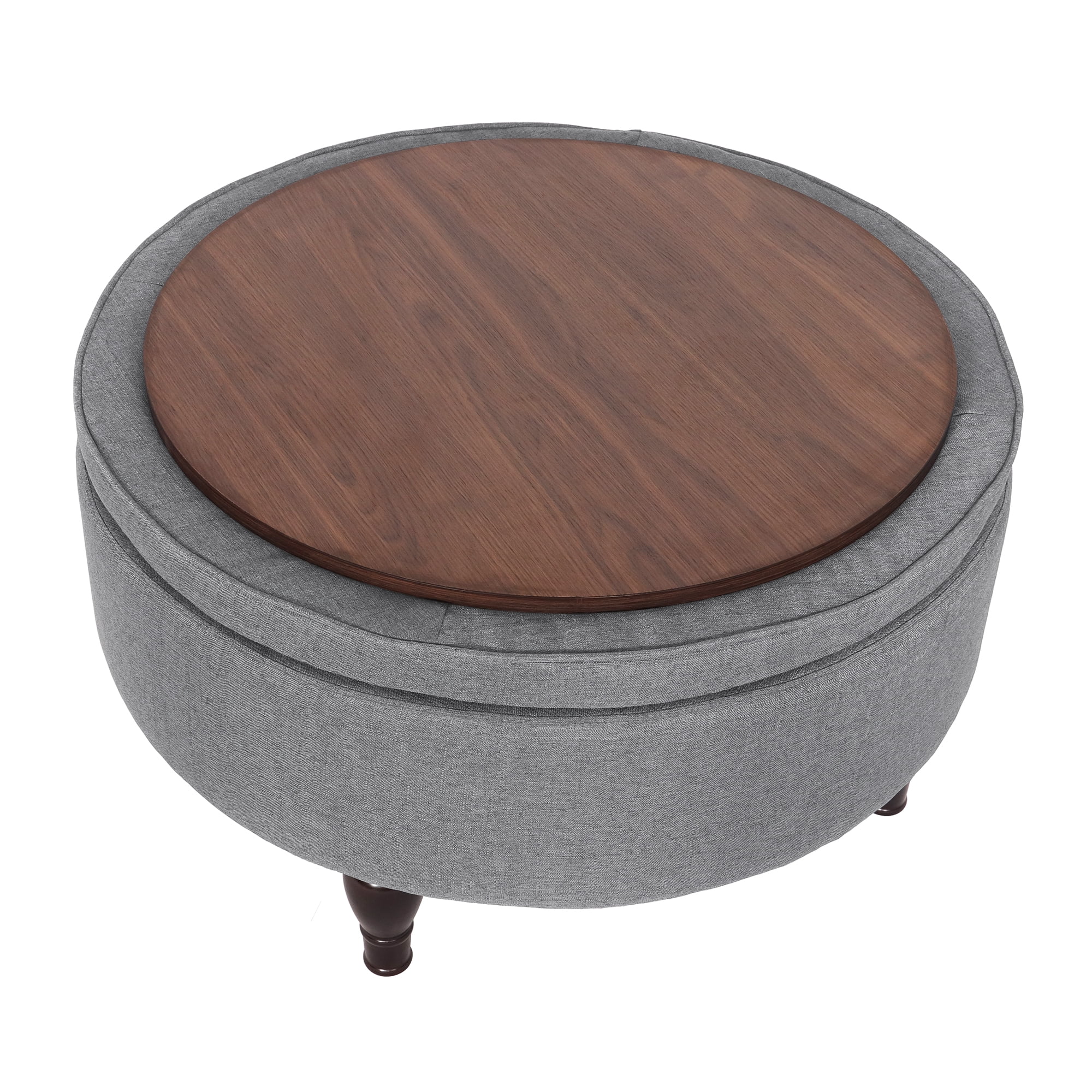 Abble 32" Gray Fabric Tufted Round Storage Cocktail Ottoman