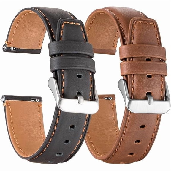Galaxy Watch 4 Bands 2 Pack,Compatible with Samsung Galaxy Watch 4 Classic 46mm 42mm Bands, for Galaxy Watch 4 40mm 44mm Band,Width 20mm Quick Release Leather Band
