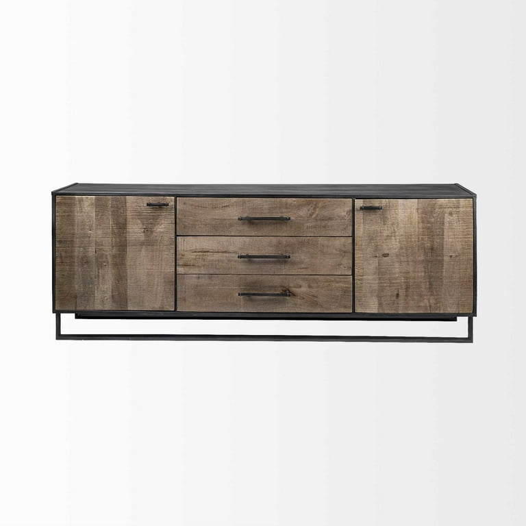 Brown Solid Mango Wood Sideboard With 3 Cabinets And 3 Drawers Brown Solid Mango Wood Sideboard With 3 Cabinets And 3 Drawers