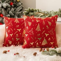 Softalker Christmas Pillow Covers, Velvet Decorative Throw Pillow Cover, Soft Stamping Pillow Cases Set of 2, 18x18 Inch for Home, Couch, Party Decor, Festival, Xmas (Red)