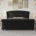 thumbnail image 7 of VanAcc California King Size Platform Bed Frame, Velvet Upholstered Sleigh Bed with Scroll Wingback Headboard & Footboard/Button Tufted, Black, 7 of 7