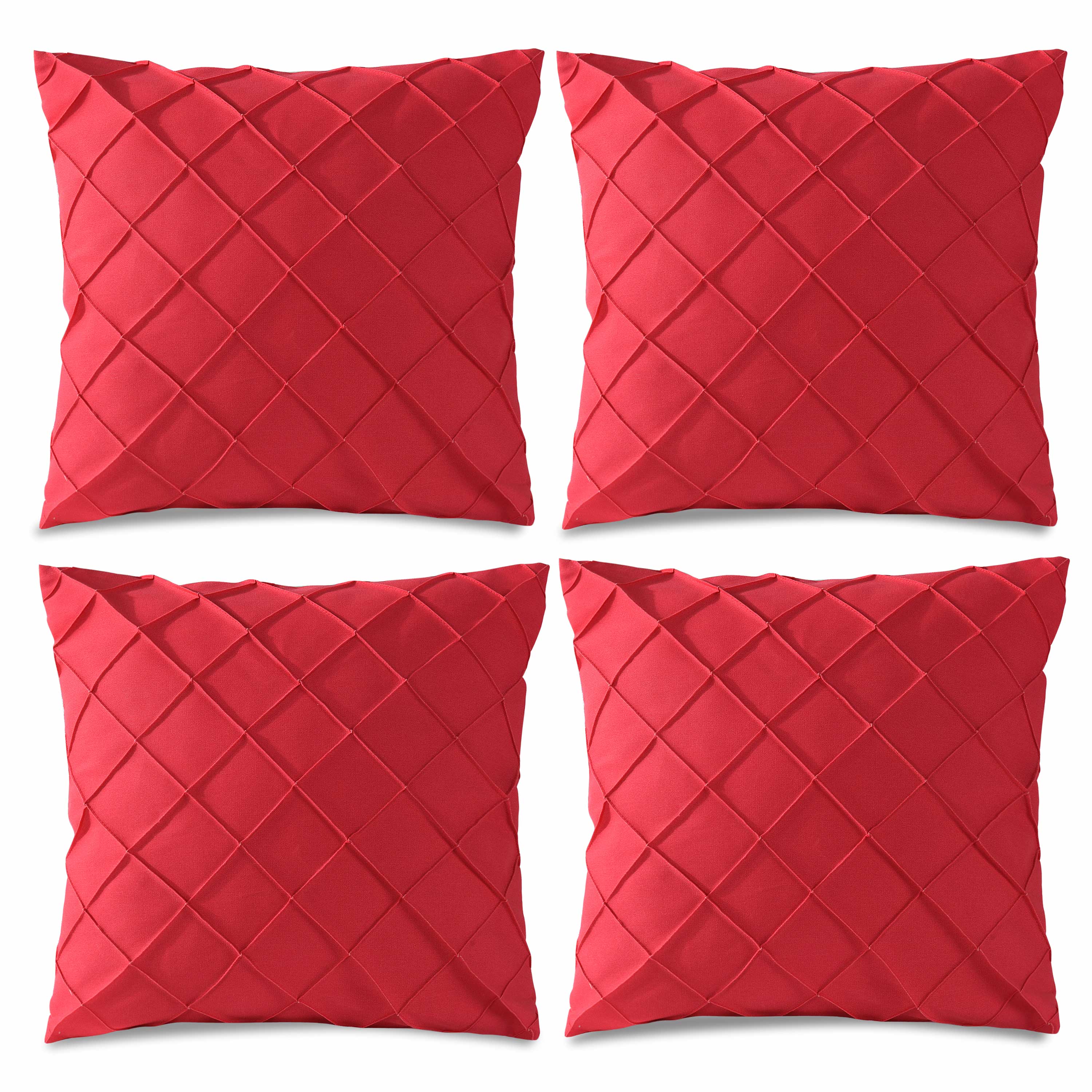 HIG Pack of 4 Waterproof Outdoor Pillow Covers with Hand Pleated, 20x20 inch, Red