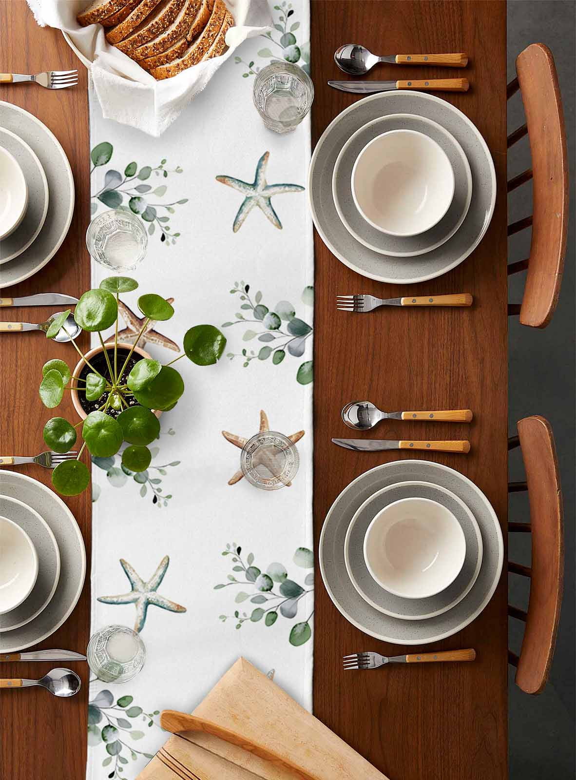 Sage Green Coastal Table Runner 72 Inches, Spring Eucalyptus Leaves Bed Runner Dresser Scarves Tabletop for Indoor Outdoor Parties/Ceremony/Banquet, 18" x 72"