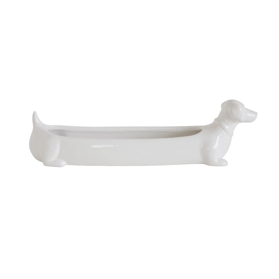 Creative Co-Op Long White Ceramic Dachshund Cracker Dish