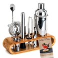 thumbnail image 1 of Hyasfey 10Pcs Bartending Tools Set Stainless Steel Cocktail Shaker Kit Mixology Drink Mixer Mixing Glass Measuring Jigger Strainer Muddler Bamboo Rack Bar Accessories for Home Professional Bartenders, 1 of 8