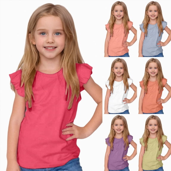 Splozh Girls Tees 0-8 Years Cute Solid Color Summer Short Sleeve Basic Cotton Tops Girls Tshirt Girls Short Sleeve T Shirts Kids Summer Tops Light Green,5-6 Years