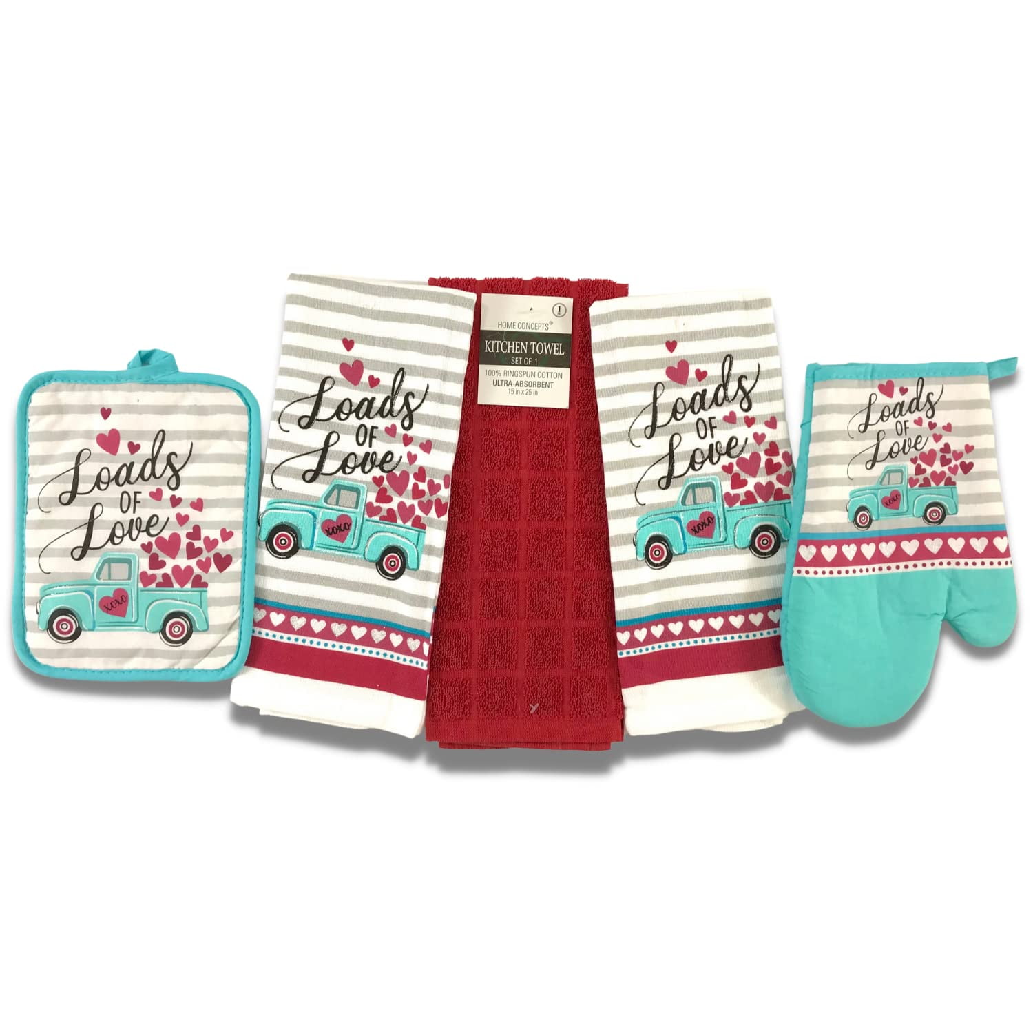 Kitchen Set Valentines Kitchen Towels and Oven Set: Dogs and Hearts Furr 2 Dish Towels 1 Pot Holder 1 Oven Mitt Ever 