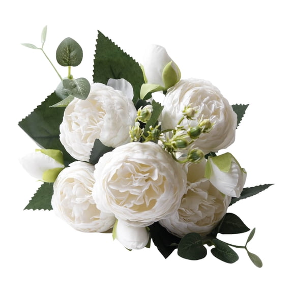 Artificial Peony Bouquet 2 Pack Fake Flowers for Wedding Centerpiece Silk Floral Arrangement Vase Decor for Home Office Party Long Faux Peonies for Bridal Bouquet Table Decoration