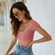 thumbnail image 1 of Mujer ins influencer sexy corto ombligo-baring top de punto cruz hueca sin espalda de manga corta bajo de punto camisa, 1 of 4