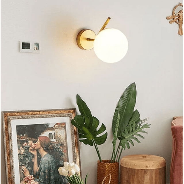 Aplique de pared con pantalla de vidrio Laklulu, apliques de pared dorados para interiores, bombillas E27, luz de baño, loft, bar, cocina, tocador, iluminación de espejo (con bombilla), dorado 1