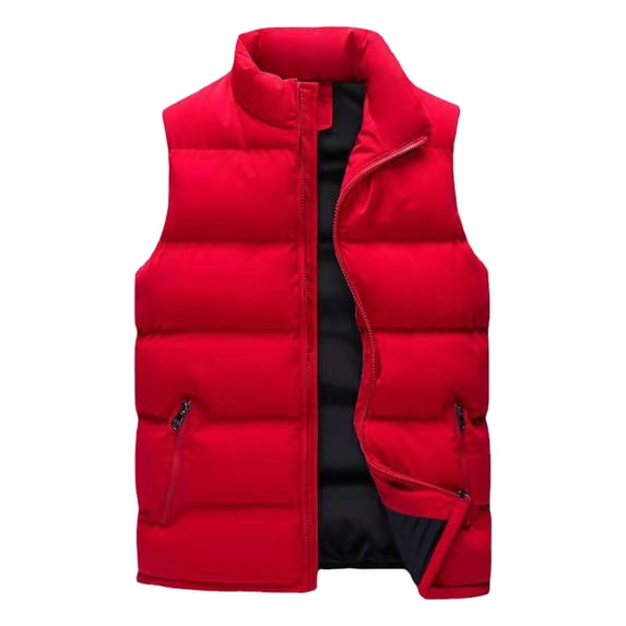 hirigin Men Down Jacket Waistcoat Solid Color Stand Collar Sleeveless Zipper-Up Vests Autumn Winter Casual Warm Outerwear