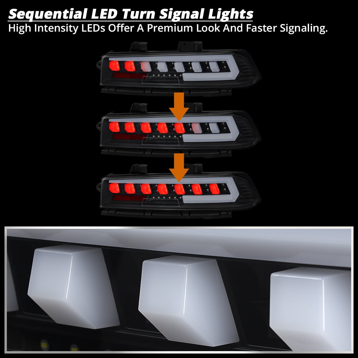 Spec-D Tuning Black Full LED Tail Lights w/ Sequential Turn Signals Compatible with 2014-2015 Chevy Camaro, Left + Right Pair Assembly