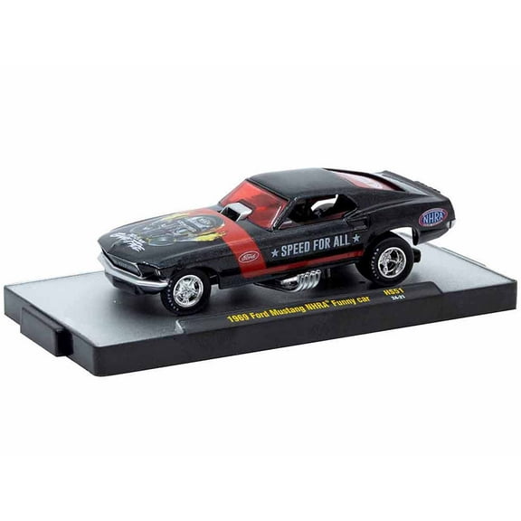 1969 Ford Mustang NHRA Funny Car Black Metallic with Red Stripes and Graphics Limited Edition to 3762 pieces Worldwide 1/64 Diecast Model Car by M2 Machines