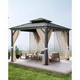 thumbnail image 1 of Gazebo à Toit Rigide Toutes Saisons 10 X 10 Pi avec Double Toit en Métal - Cadre Robuste en Alliage d'Aluminium - Rideaux et Moustiquaire Inclus - Pavillon Extérieur Permanent pour Patio, Terrasse, Cour Arrière, Pelouse, Jardin, 1 of 7