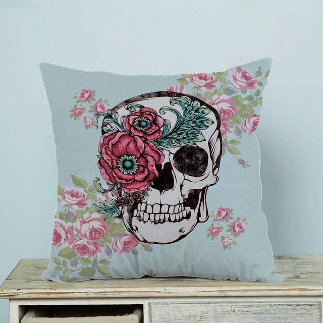 Funda de almohada ABPHQTO Skull Flower Bones Protector de almohada Dos lados 45x45 cm