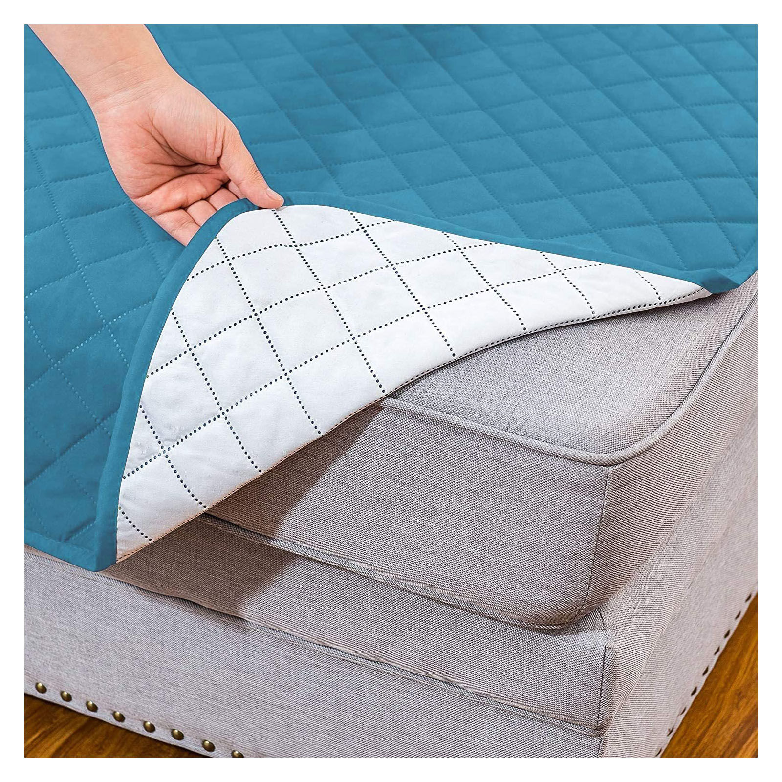 Quilting Waterproof Recliner Slipcover, Recliner Chair Cover Reversible Armchair Covers Sofa Slipcover Elastic Band Recliner Cover Anti-Slip Armchair-Light blue-large