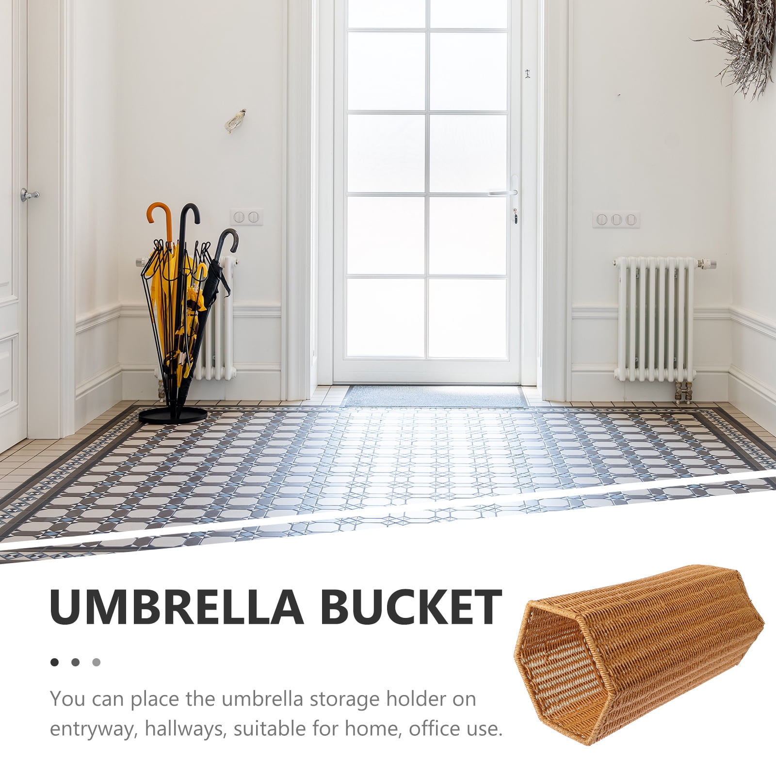 Monyance umbrella holder indoor Woven Rattan Umbrella Stand Holder for Entryway and Laundry(15.55X8.27X7.48Inches)