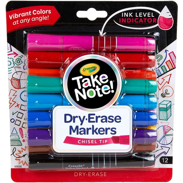 Rotuladores de borrado en seco Crayola Take Note con punta cincelada, 12 unidades