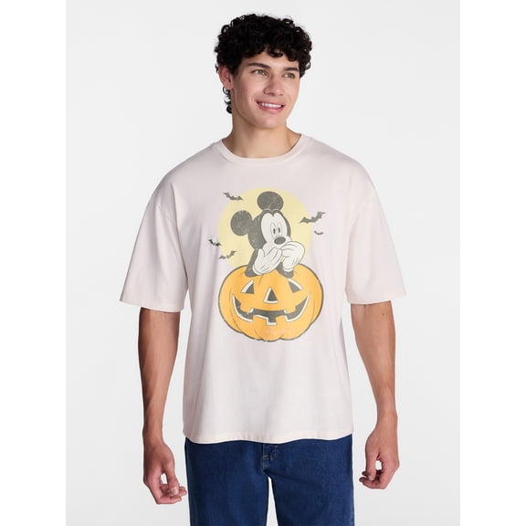 Mickey Mouse Pumpkin Men's and Big Men's Halloween Graphic Tee, Sizes XS-5XL