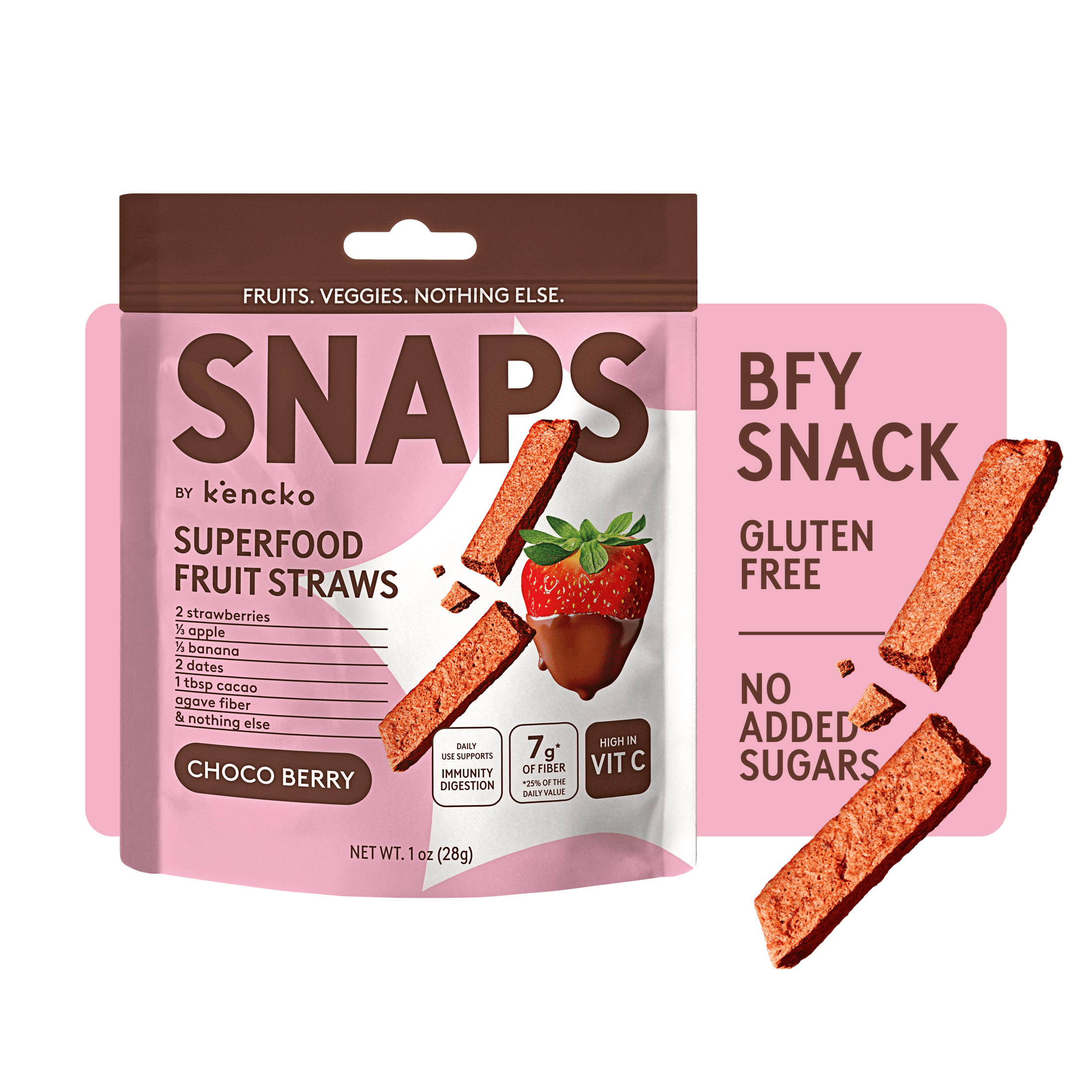 カボリンゴフリーク Kencko Chocolate Strawberry Snaps, Superfood Fruit Straws, 1 oz