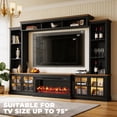thumbnail image 3 of BaPiPro 98" Farmhouse TV Stand with Fireplace, Bookshelf, Entertainment Center for 75" TVs with Storage, Large Wall Unit Media Console for Living Room, Black, 3 of 8