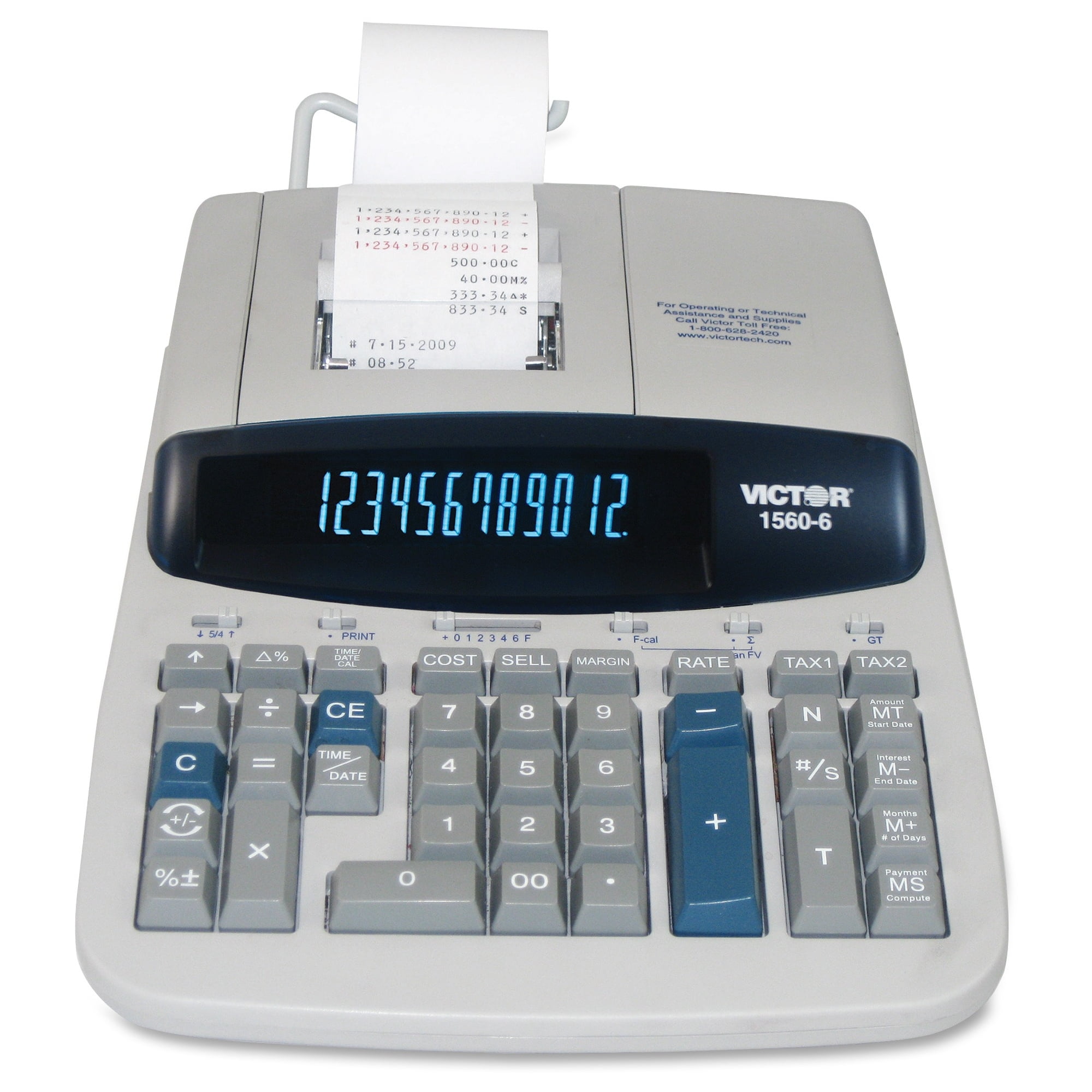 Victor Technology 1560-6 5.2 Lines/Sec 1560-6 Two-Color Ribbon Printing Calculator - Black/Red Print
