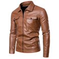 thumbnail image 3 of Maoxin Mens Leather Jacket Men's Collar Leather Jacket Casual Loose Men's Leather Jacket Solid Color Long Sleeved Hooded Leather Jacket/jacket Leather Jacket Men, 3 of 4
