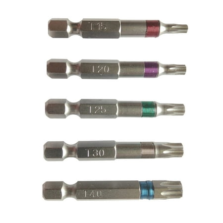 

Torx/Star Drive 5 Piece Bit Set 2 Quick Change Shank (Color Coded) Includes T-15 T-20 T-25 T-30 T-40 Torx/Star Screw Driver Bits