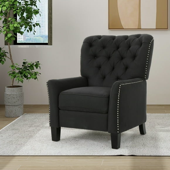 Push Back Recliner Chair, Fabric Recliner Armchair with Wing Back, Padded Seat and Nailhead Trim, Tufted, Single Sofa Accent Chair, Dark Grey