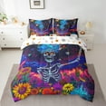 thumbnail image 2 of Erosebridal Gothic Skeleton Bed in a Bag King Size,Colorful Retro Flower Bed Set,Galaxy Planet Bedding King Size,Breathable Bedroom Decor Reversible,7 Pieces, 2 of 7