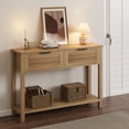 thumbnail image 2 of Table Console Cannelée Noire avec 2 Tiroirs et Tablette de Rangement - Table d'Entrée Moderne en Bois - Table d'Appoint Étroite et Compacte pour Canapé pour Salon, Couloir, Vestibule - Cadre Durable en MDF et Métal, 2 of 8