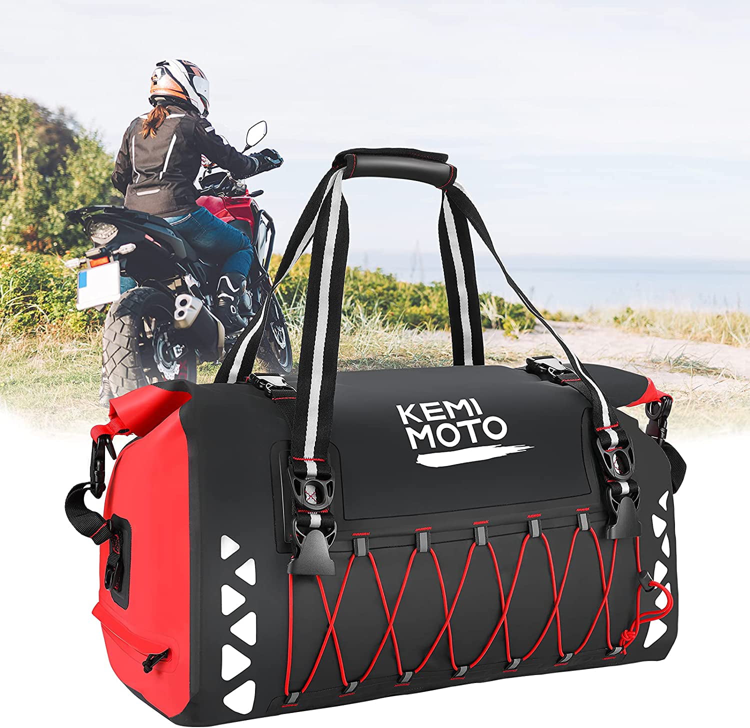 Motorcycle Tail Bag Helmet Bag Storage Riding Backpack Expandable for Honda Yamaha Suzuki Kawasaki KEMIMOTO 