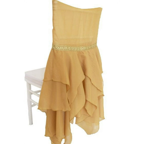 Wedding Linens Inc. Chiavari Chiffon Chair Covers Chair Cover - Gold