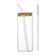 thumbnail image 2 of Jarra de vidrio para cola de 473 ml con tapa de madera y pajita de borosilicato | Vaso transparente reutilizable de 500 ml para café, leche y bebidas heladas | Vidrio de borosilicato ecológico de, 2 of 6
