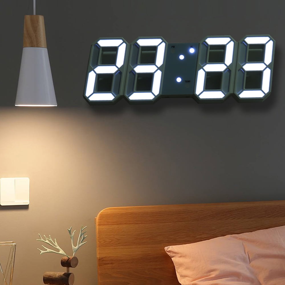 Willstar 3D LED Wall Clock & Desk Alarm Clock Display Living Room White