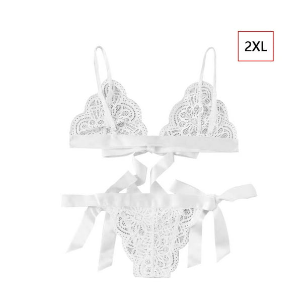 Conjunto de ropa interior de encaje floral encantador para mujer, regalo de lencería de bragas de malla, blanco, XXL Advancent XX000194-21