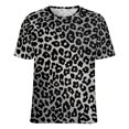 thumbnail image 5 of Leopard Print Pattern Womens Tops Women's Fashion Casual Short Sleeve Flower Print Round Neck Pullover Top Blouse, 5 of 6