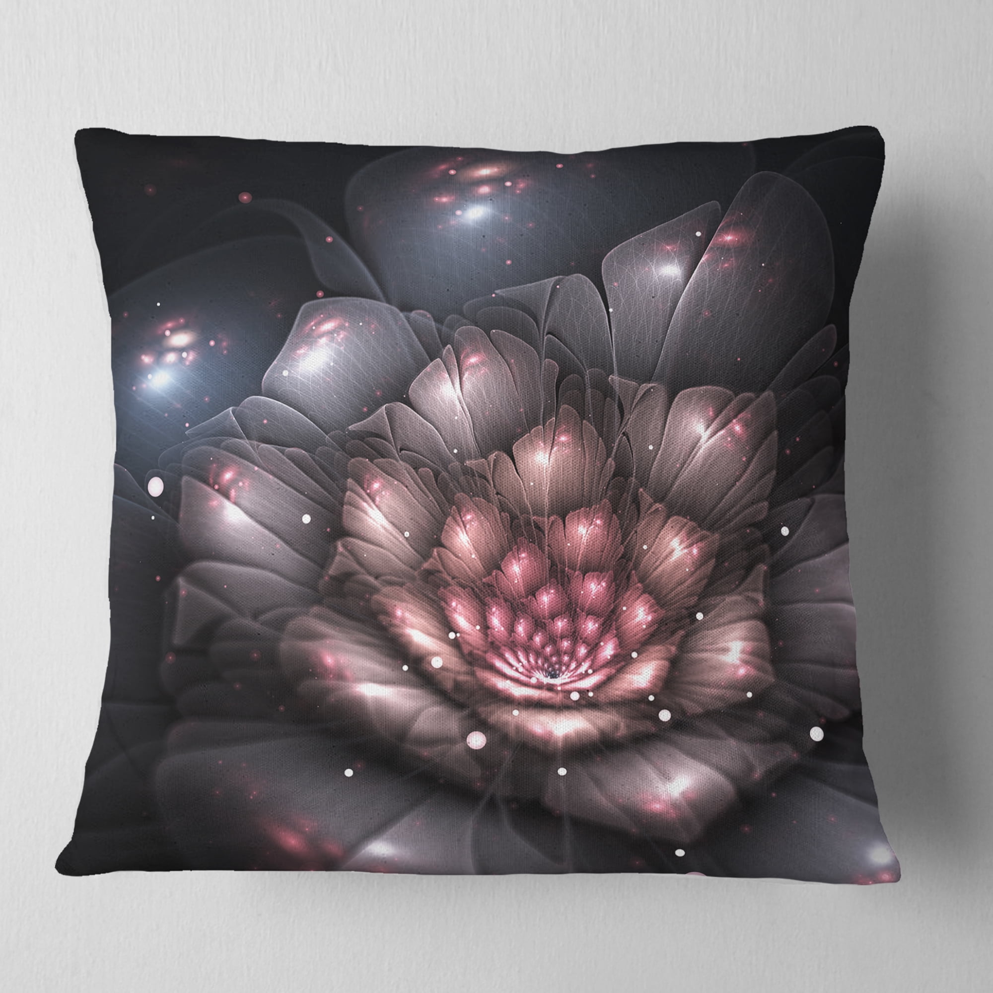 Designart Fractal Flower with Pink Details - Floral Throw Pillow - 18x18
