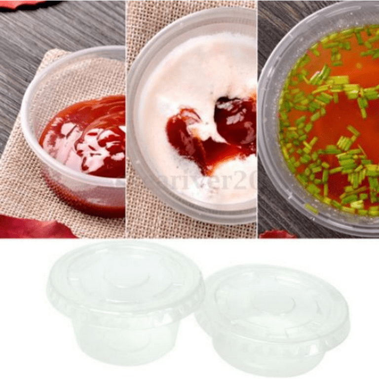 Plastic Deli Sauce Cups Chutney 2oz 4oz Dessert Condiment Reusable w/ Lids