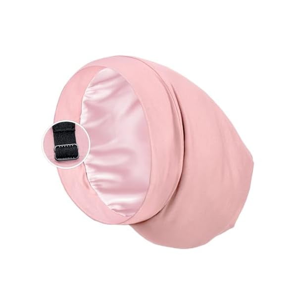 wonima11 Satin Sleep Cap Bonnet for Women, Stay On All Night Hair Wrap with Adjustable Strap for Curly Hair, Pink, Pack of 1